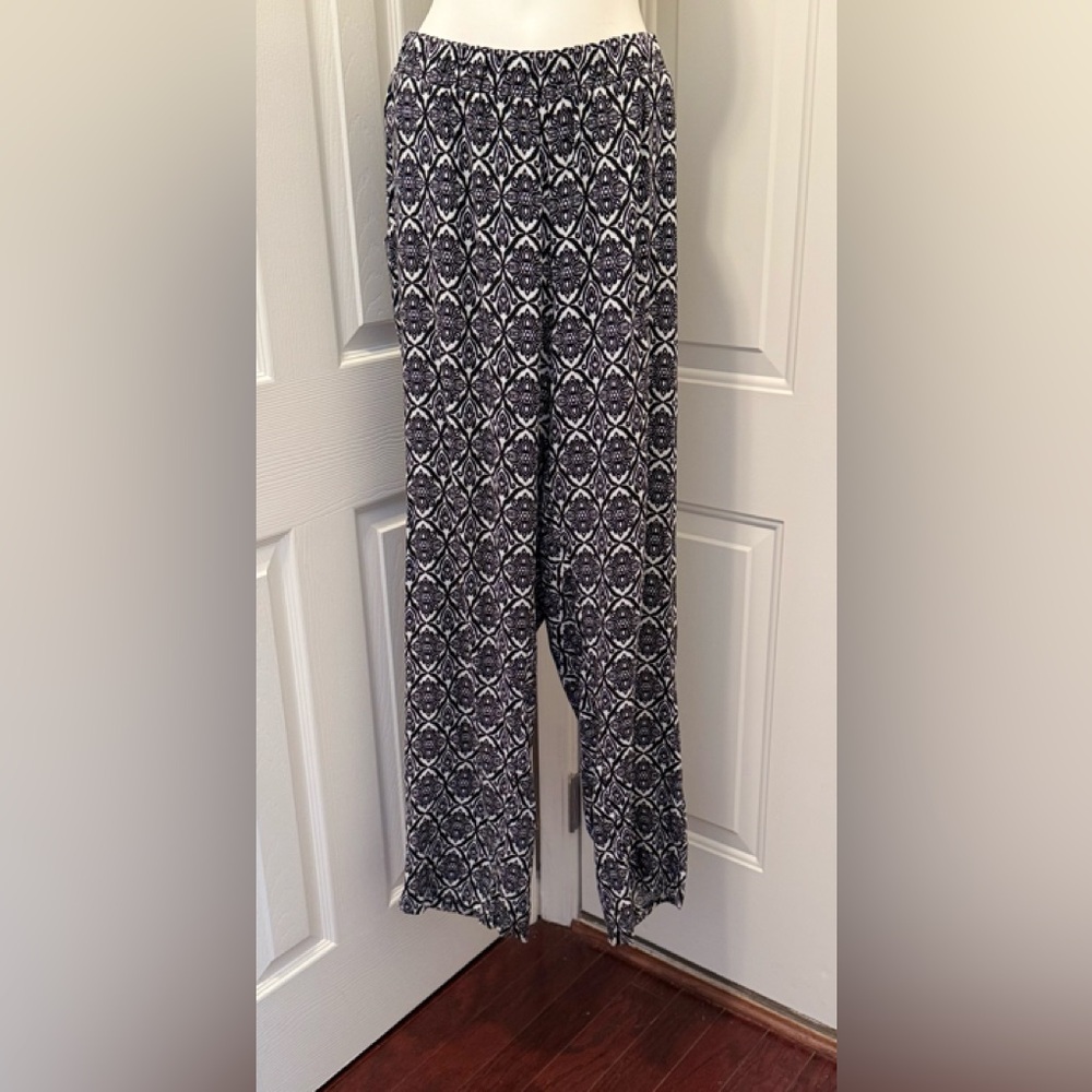 Kim Rogers Black and White Geometric Wide Leg Pants XL